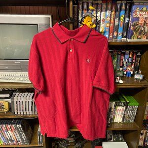 Vintage Ralph Lauren Chaps Polo Shirt Mens Large Red Herringbone Short Sleeve
